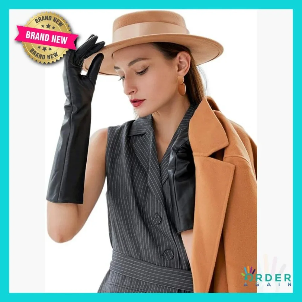 Elegant Long Leather Gloves Warm Lined Touchscreen Chic Winter Accessory